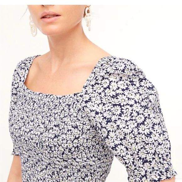 Crew Ditzy Daisy Smocked puff-sleeve peplum top Size XXS - Picture 2 of 3